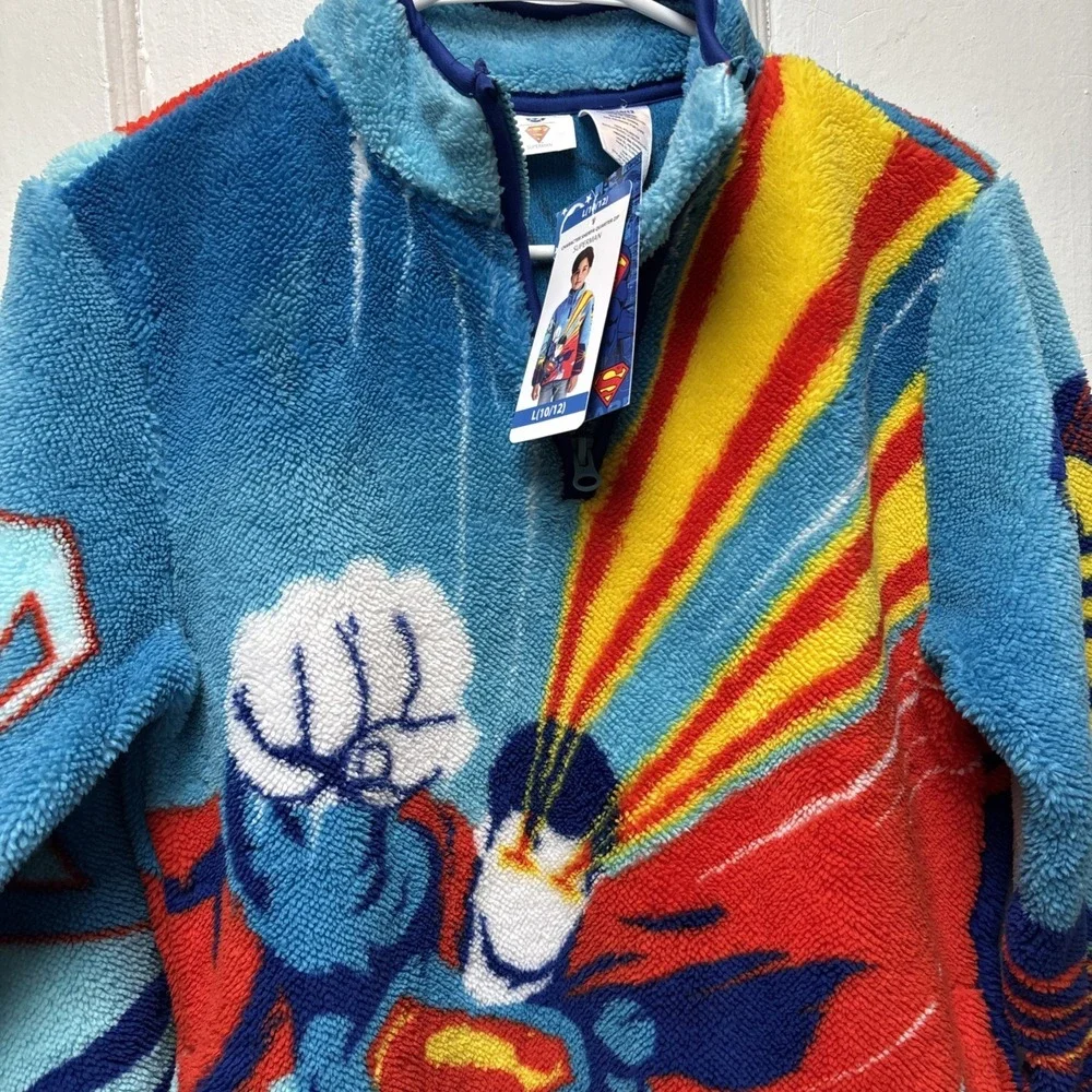 NEW DC SUPERMAN/BOYS CHARACTER SHERPA QUARTER ZIP - Large 10/12 w/ Tags